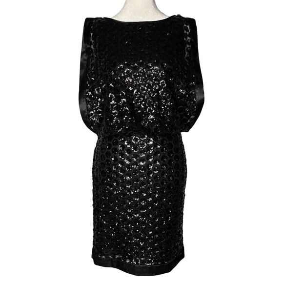 Laundry by Shelli Segal blouson open back black beaded cocktail dress - Picture 2 of 9